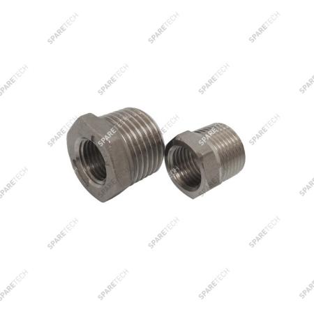 Stainless steel pipe reducer M3/8" F1/4", conic thread