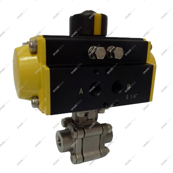 Pneumatic ball valve in stainless steel 2 ways, 1/4", 205bar