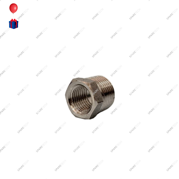 Stainless steel pipe reducer M3/8" F1/4", conic thread